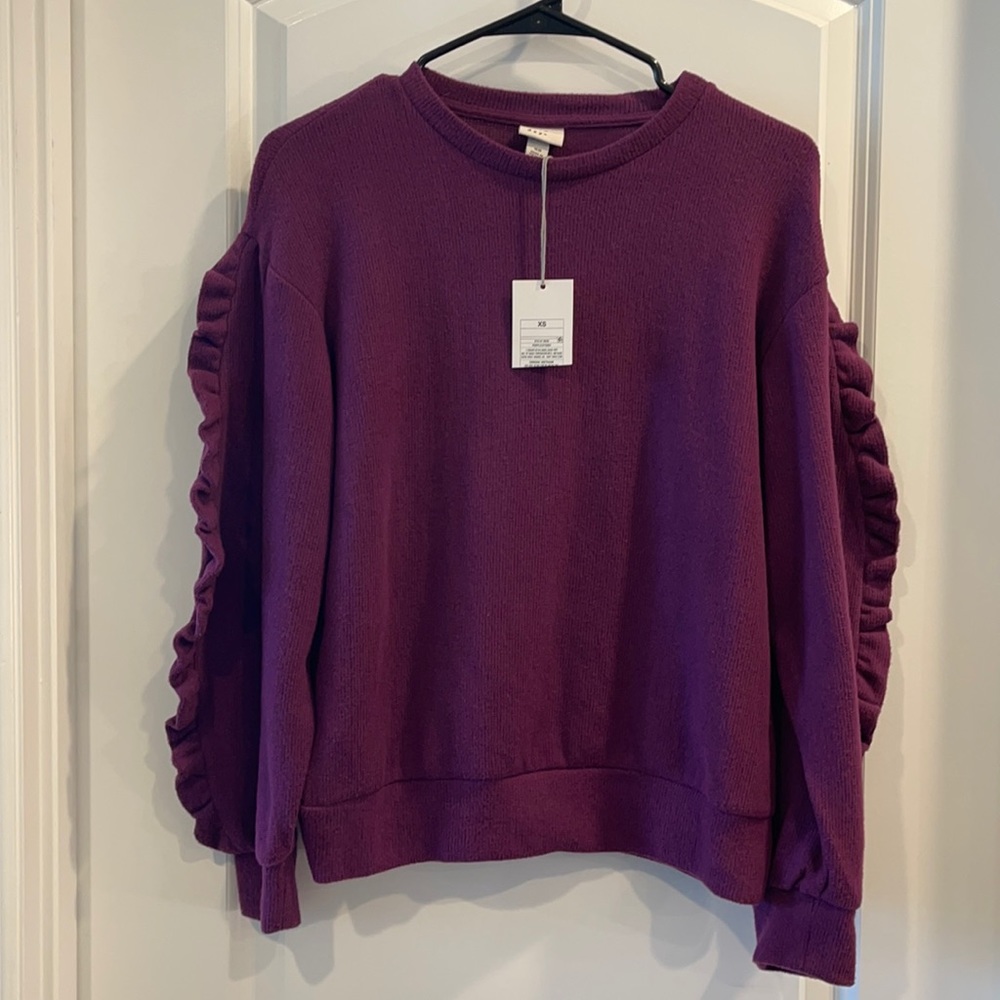 A New Day Crop Ruffle Sleeve Sweater